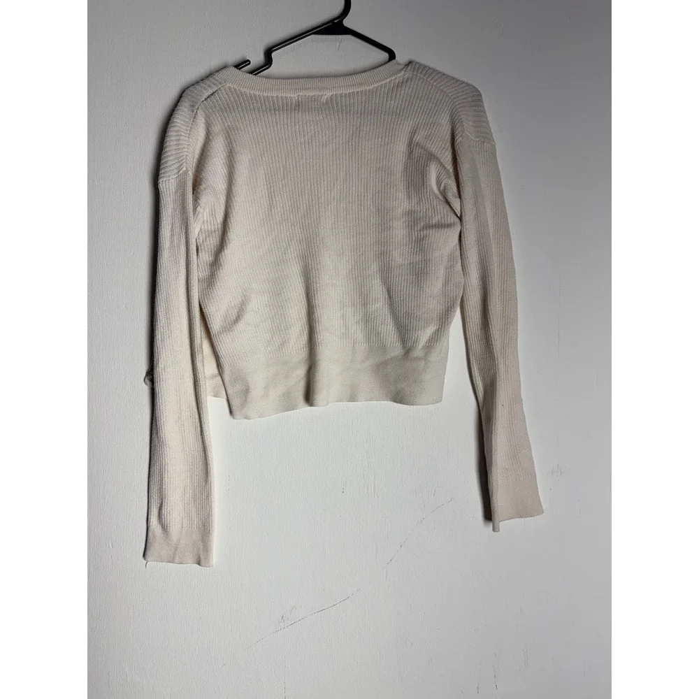 Cat & Jack Girls Cream Ribbed Cropped Cardigan Sweater Size L 10/12 Off White